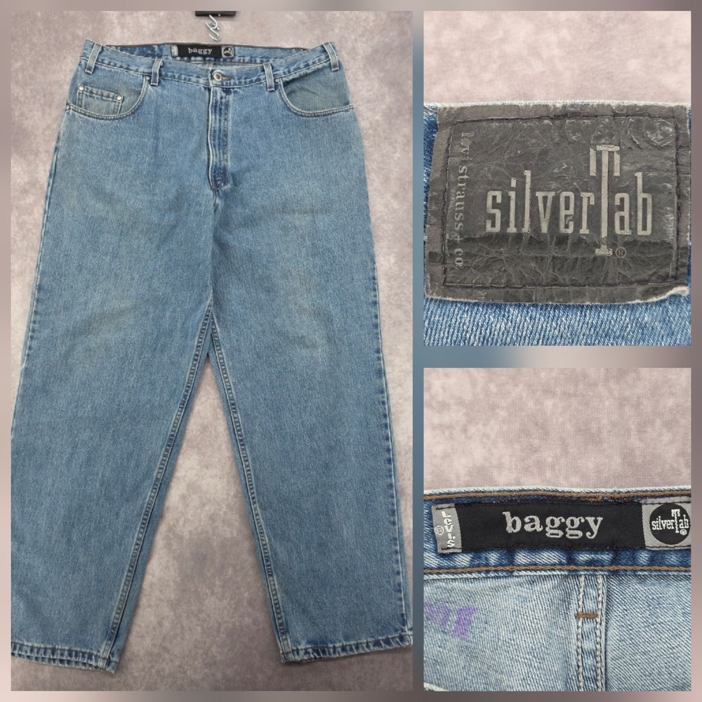 VTG 90s Levis SilverTab Mens 38x32 Baggy Fit Jeans Light Wash Denim Y2k Style